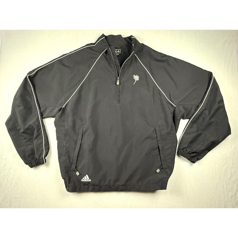 Adidas ClimaProof Pullover Windbreaker Jacket Men L Black 1/4 Zip Palmetto SC